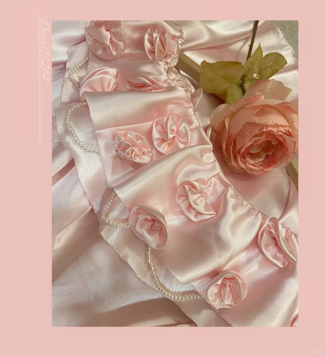 Pink Elegant Sweet Exquisite Vintage Floral Long Satin Ball Gown Evening Gown Party Dress Wedding Dress nv4144