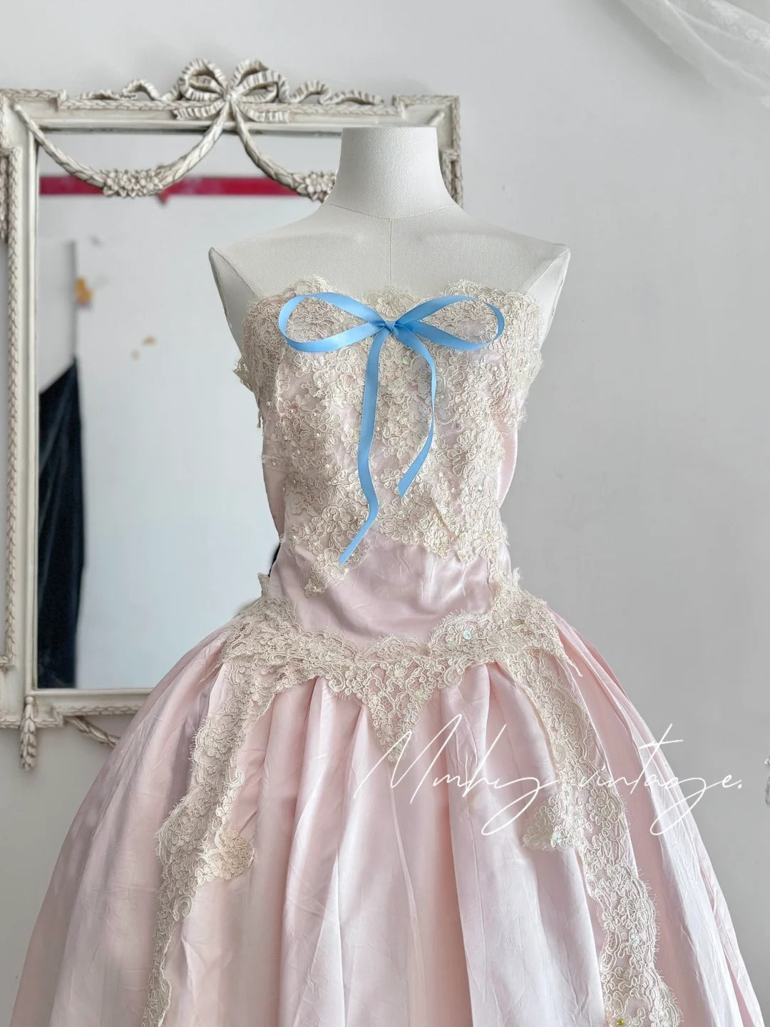 Pink princess exquisite little pearl embellished dress satin A-line floral lace long coming-of-age ceremony birthday sweet little princess prom dress evening dress coming-of-age ceremony birthday dress prom dress nv4084