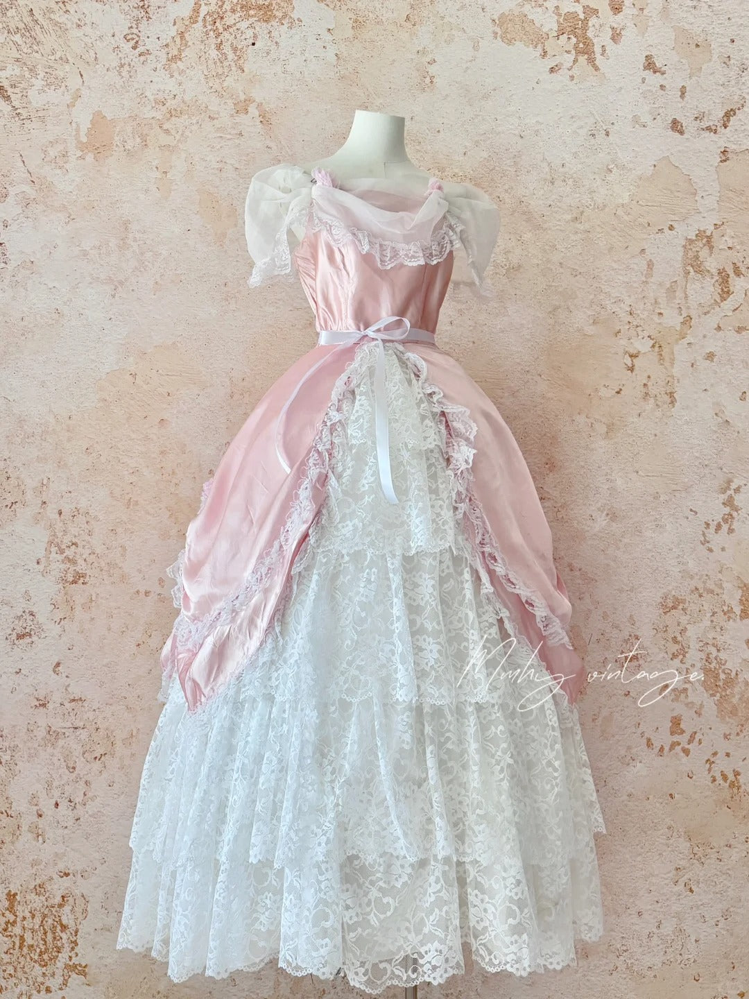 Pink Retro Elegant Sweet Exquisite Lace Cake Princess Dress Long Adult Ceremony Dress Birthday Dress Prom Dress Evening Dress nv4094