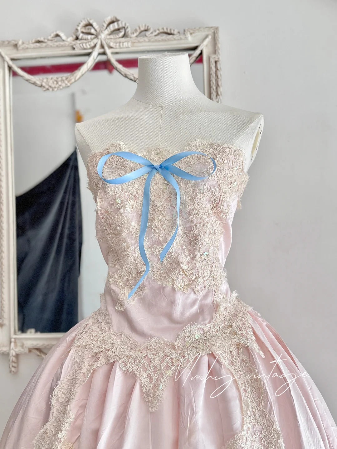 Pink princess exquisite little pearl embellished dress satin A-line floral lace long coming-of-age ceremony birthday sweet little princess prom dress evening dress coming-of-age ceremony birthday dress prom dress nv4084