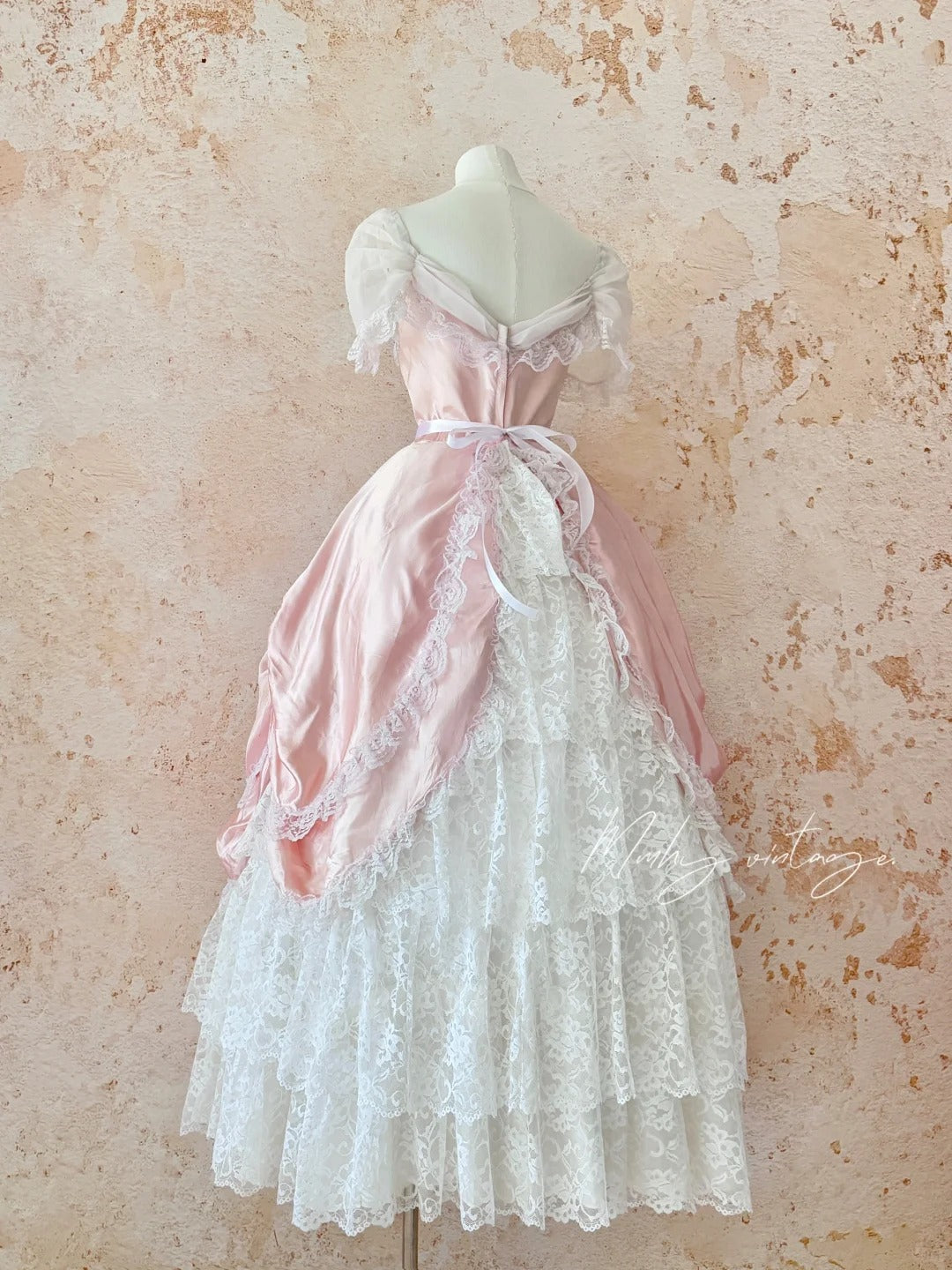 Pink Retro Elegant Sweet Exquisite Lace Cake Princess Dress Long Adult Ceremony Dress Birthday Dress Prom Dress Evening Dress nv4094