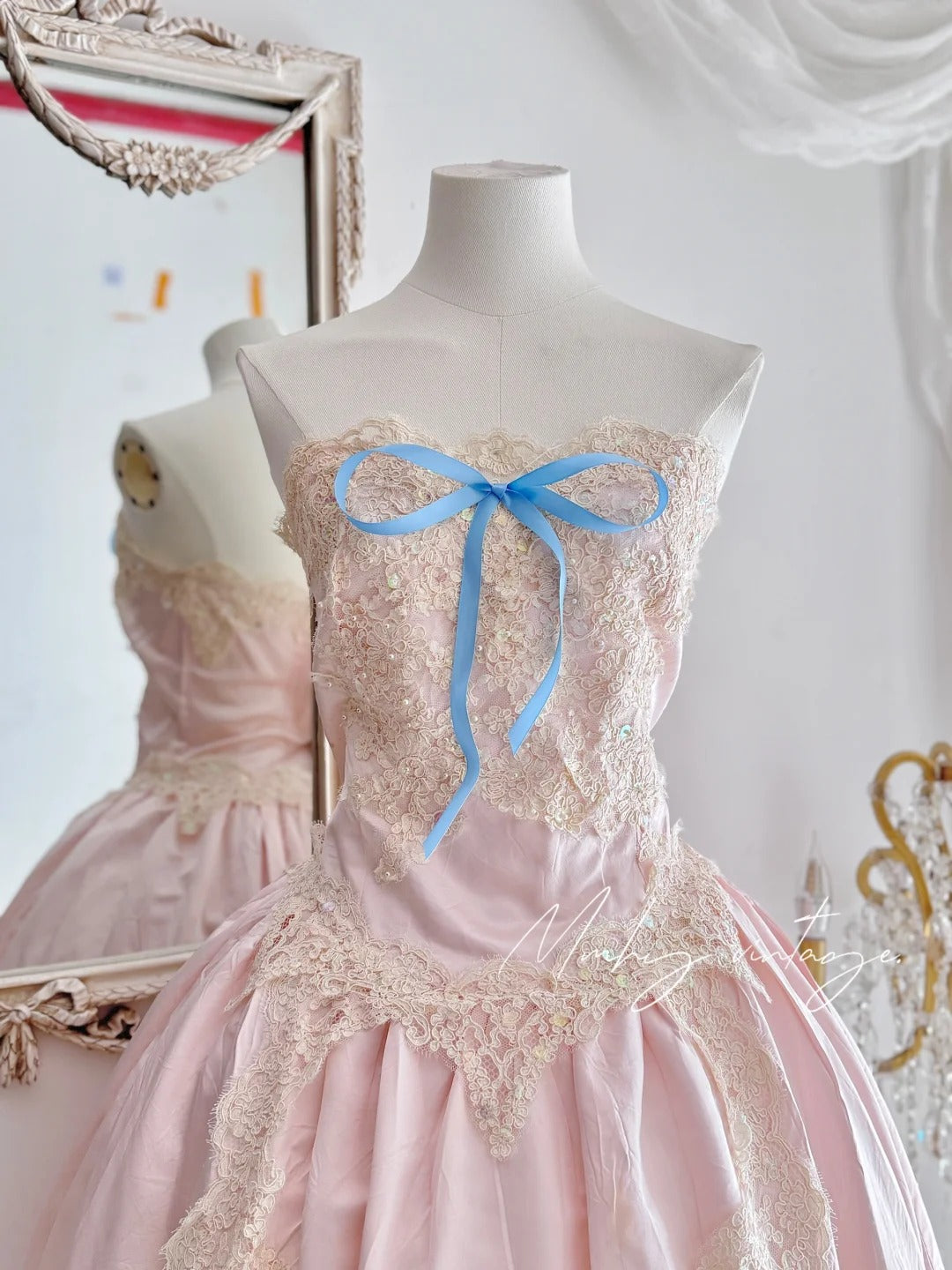Pink princess exquisite little pearl embellished dress satin A-line floral lace long coming-of-age ceremony birthday sweet little princess prom dress evening dress coming-of-age ceremony birthday dress prom dress nv4084