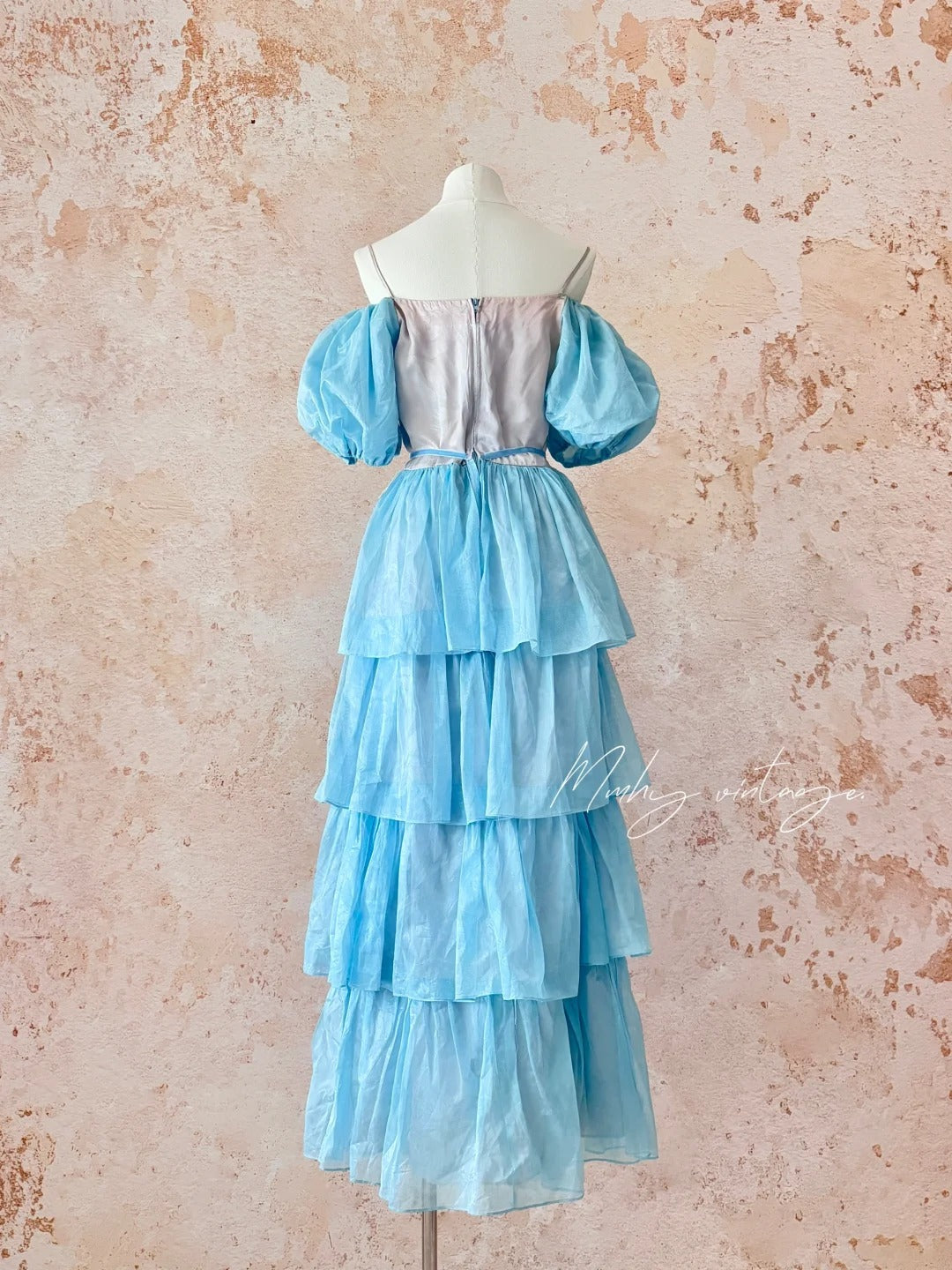 Blue Ice Rose Cake Dress Retro Sweet Cute Fashion Puff Sleeves Ruffle Princess Dress Long Cake Skirt Tulle Chiffon Ball Dress Evening Dress Birthday Adult Ceremony Party Dress nv4091