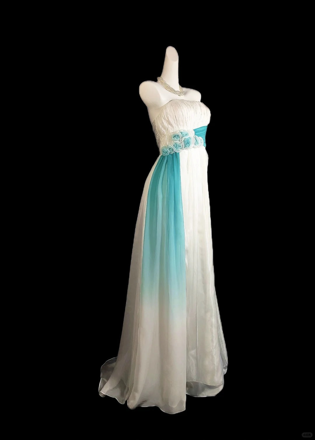 vintage white blue elegant long chiffon floor-length prom dress evening dress bridesmaid dress nv5236