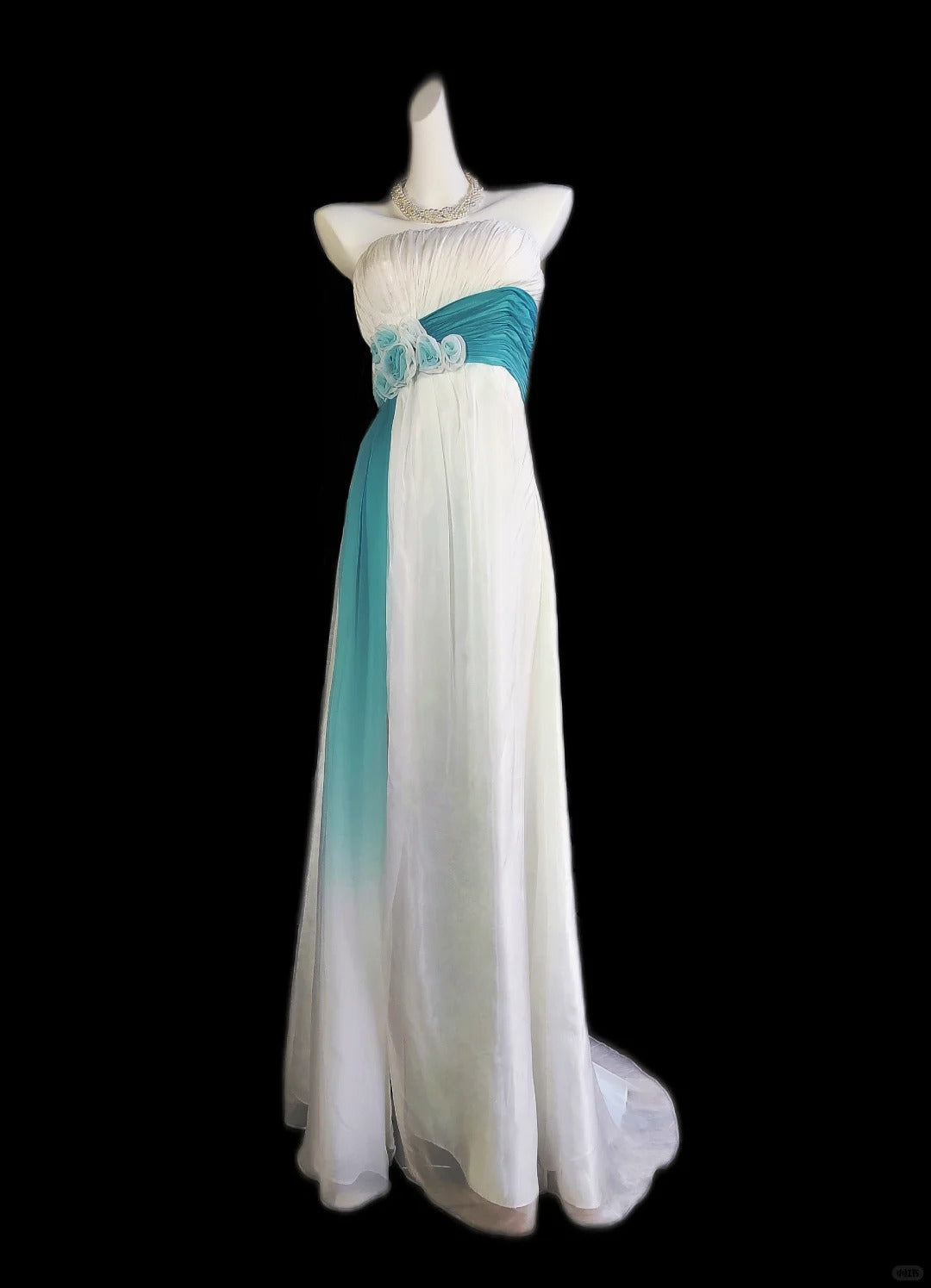 vintage white blue elegant long chiffon floor-length prom dress evening dress bridesmaid dress nv5236