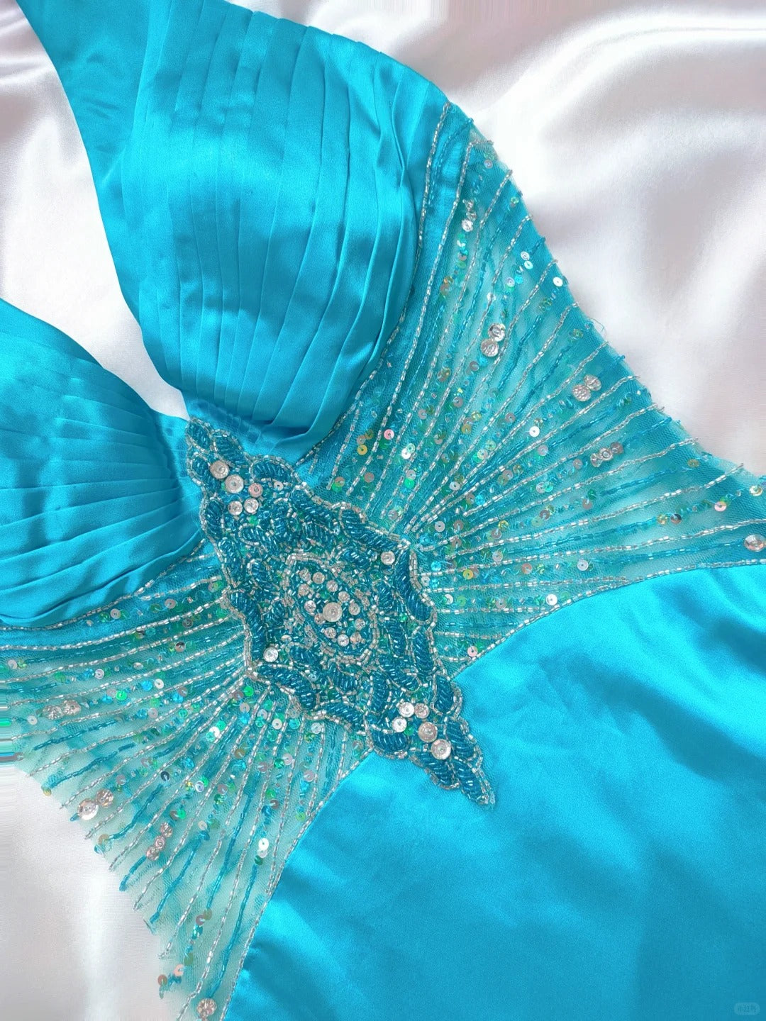 Blue exquisite beaded elegant long satin prom dress evening gown nv5238