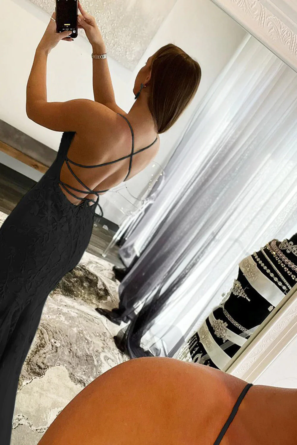 Black Halter Backless Prom Dress nv701