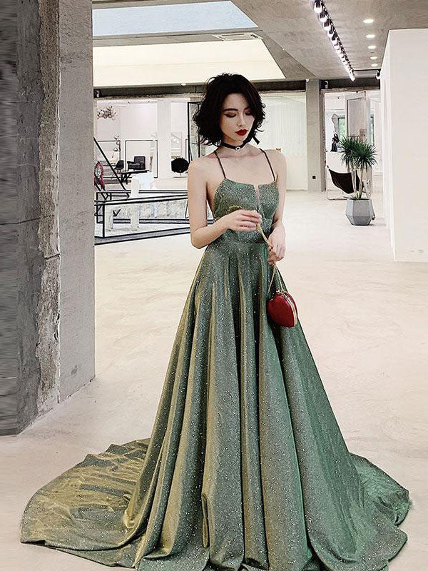 Unique backless long prom dress, green evening dress nv588