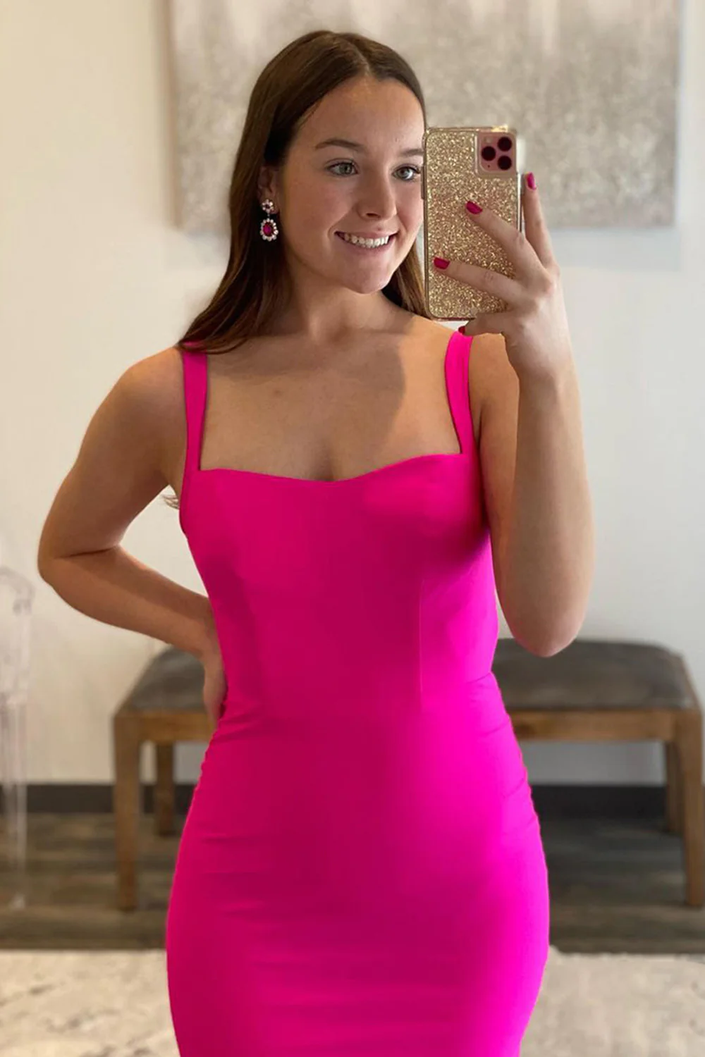 Hot Pink Satin Mermaid Prom Dress nv681
