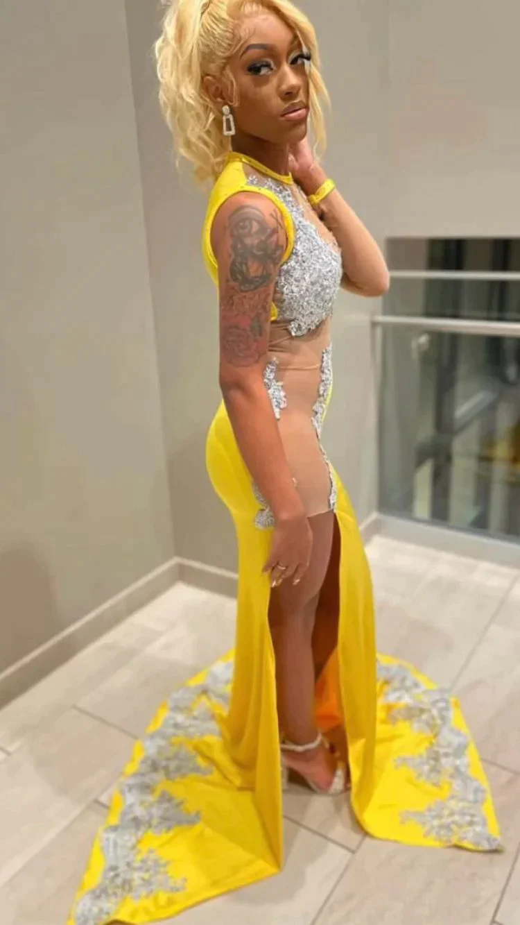 black girl yellow lace evening dresses,silver lace prom dresses, sexy evening dresses nv868