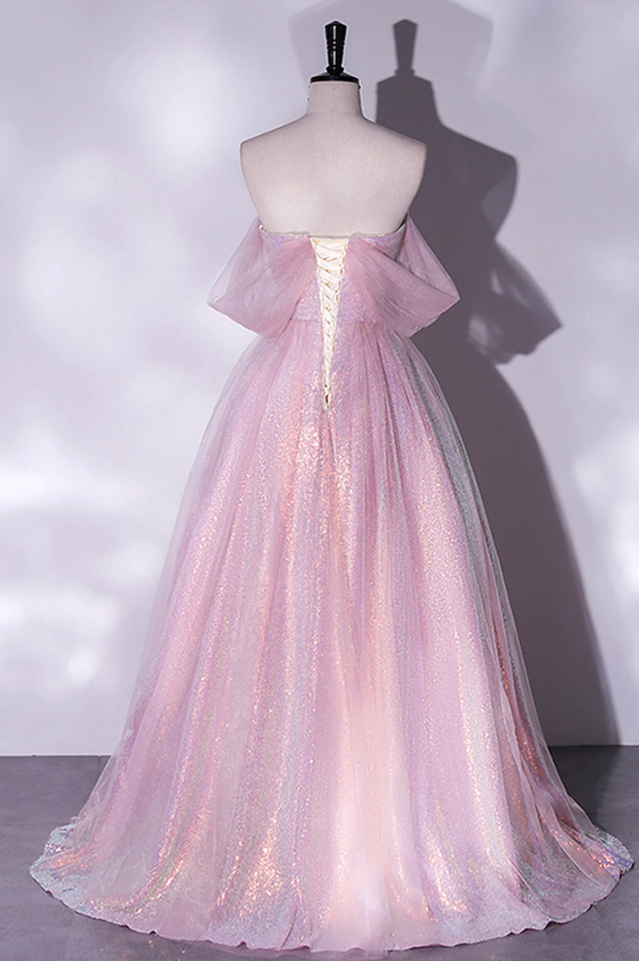 Robe de bal longue en tulle rose à paillettes, robe de remise de diplôme formelle en coupe A nv599
