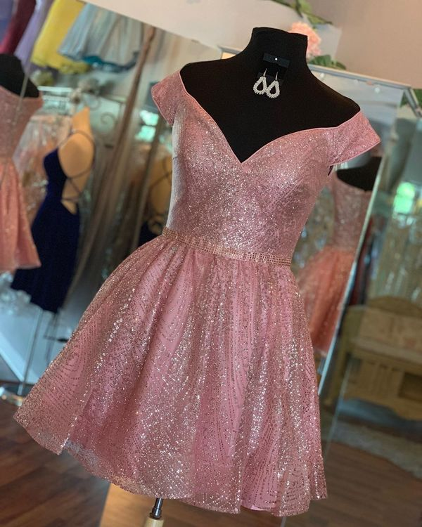 Robe de soirée courte à paillettes roses scintillantes nv802