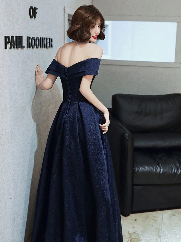AMAZING EVENING DRESS A-LINE BATEAU NECK FLOOR-LENGTH SHORT SLEEVES LACE-UP PLEATED SATIN FABRIC EVENING DRESS nv616