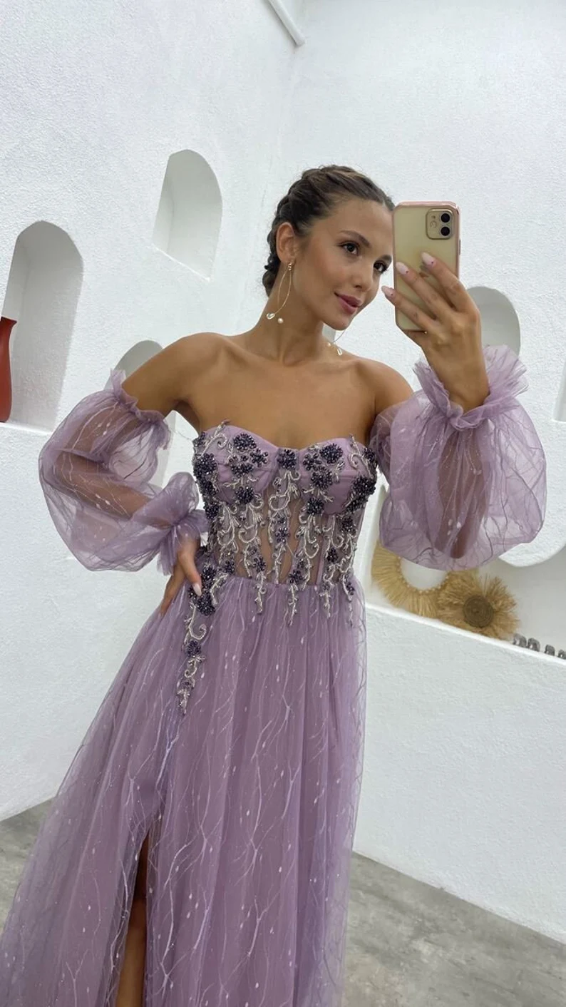 Fantasy fairy ball gown, corset tulle prom dress, occasion dress, purple mother of the bride dress, formal bustier dress nv795
