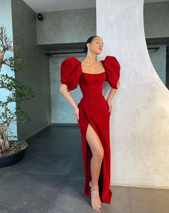 Robe de soirée longue rouge, robe de bal formelle nv495