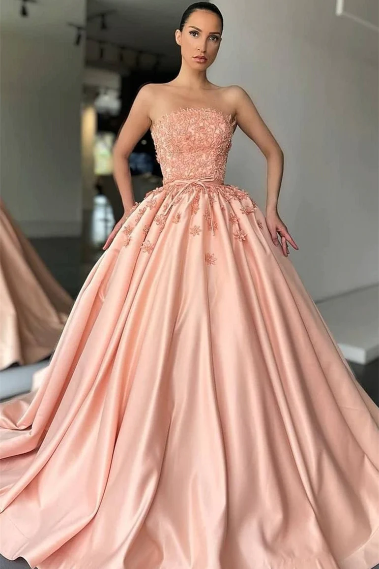 Robe de bal bustier en dentelle avec appliques, longueur au sol, sans manches, nv172
