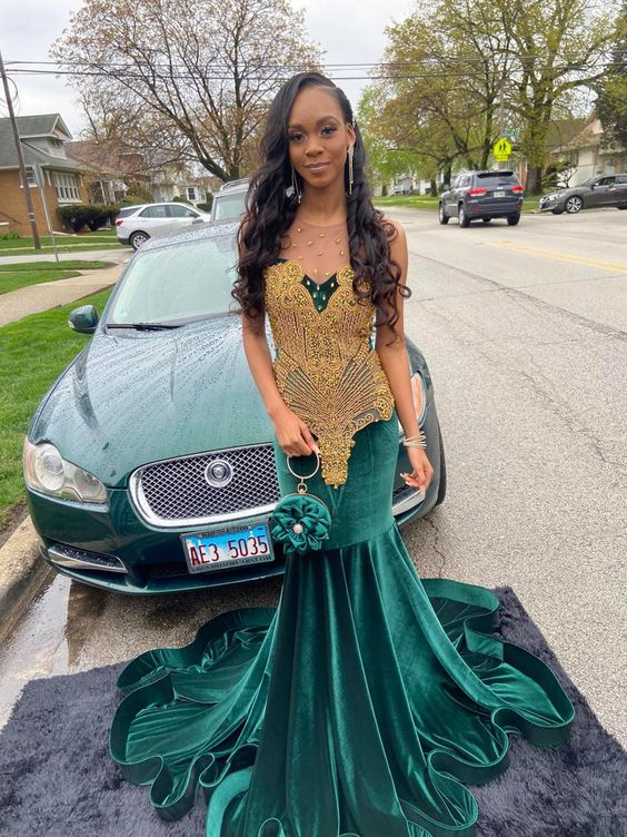 Superbe et élégante robe de soirée princesse verte nv364