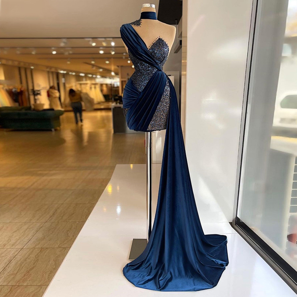 Robe de soirée luxueuse et sexy à paillettes pour femme, élégante, décolleté en cœur, sans manches, plissée, formelle, pour bal, cocktail, nv504