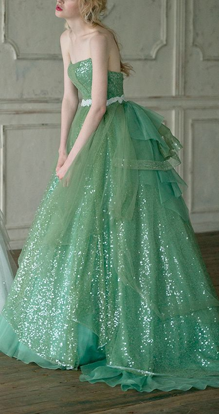 Robe de bal verte sans bretelles, robe de soirée tendance nv397