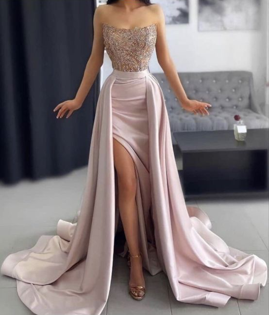 Glamorous pink long prom dress with slit nv399