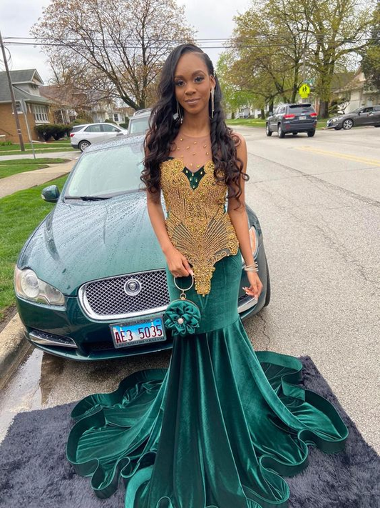 Stunning and Elegant Princess Party Wear Gown Green Prom Dresses nv364