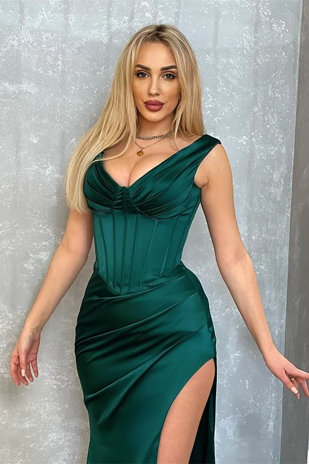 Sexy Sleeveless Dark Green Long Split Prom Dress nv313