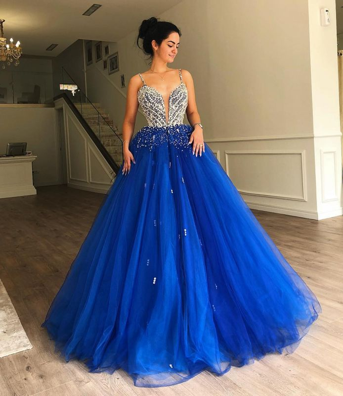 Robe de soirée élégante à bretelles spaghetti en tulle et perles, sans manches, ligne A, robe de bal nv256