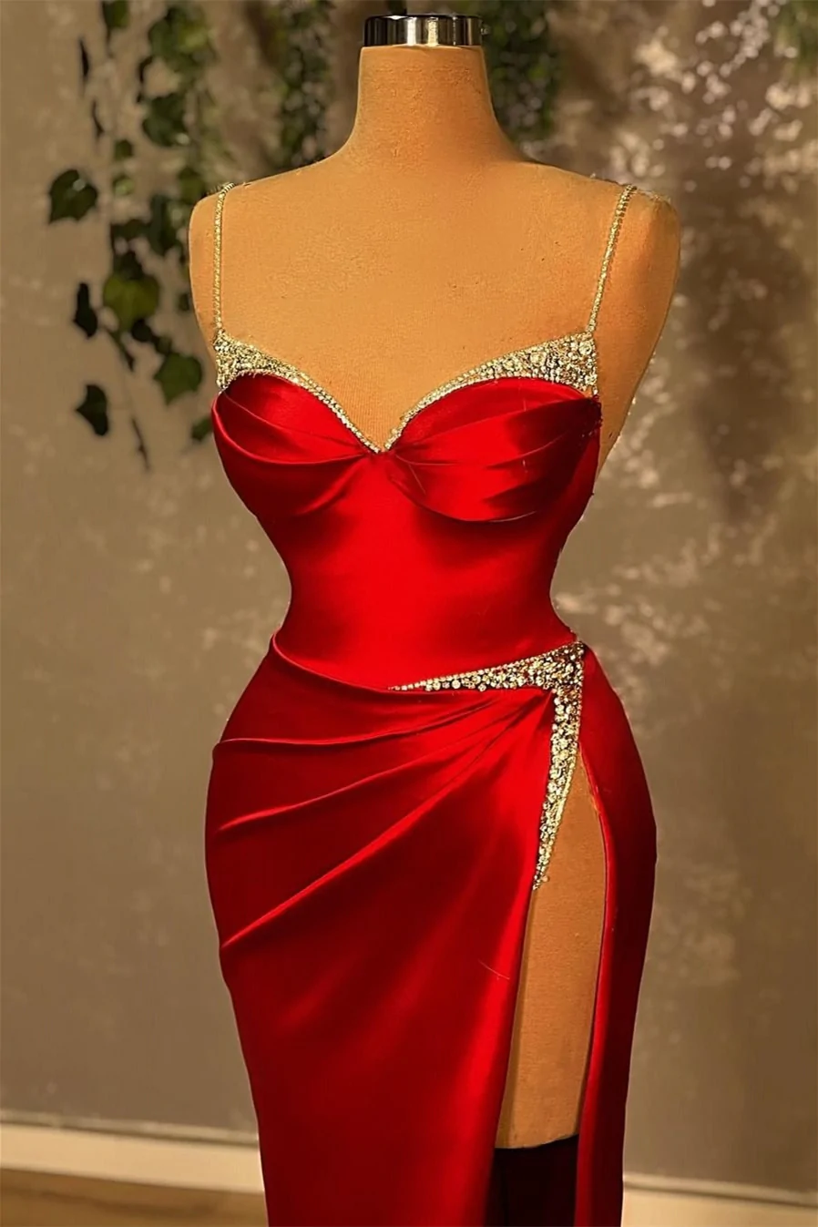 Mermaid spaghetti strap sweetheart floor-length sleeveless sequined high split prom dress nv144