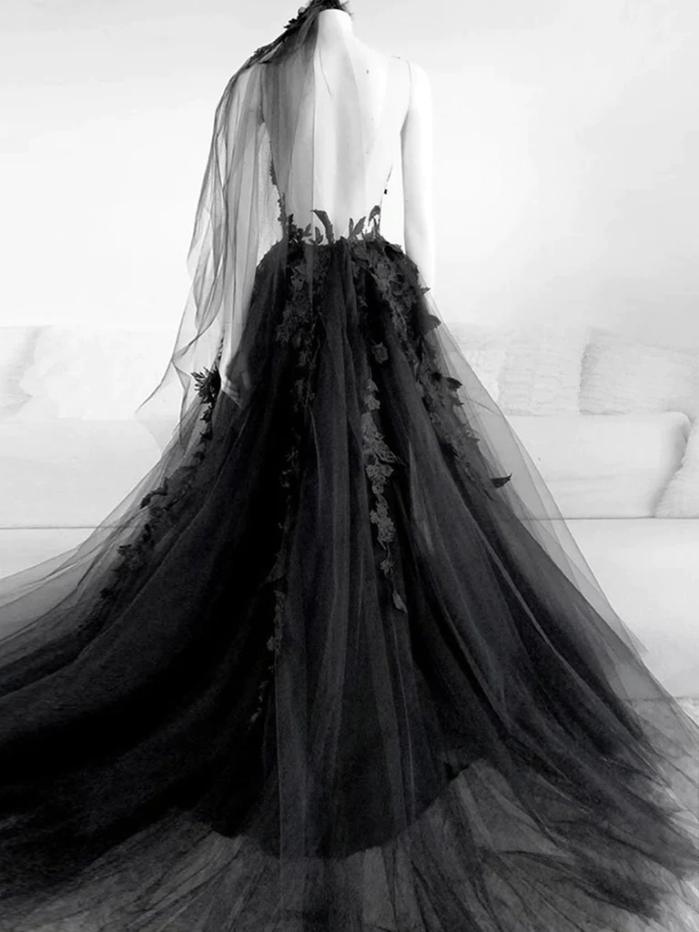 Robe de soirée longue à fleurs noires, robe de soirée longue à fleurs noires nv451