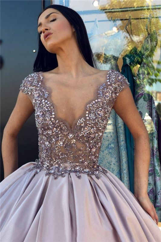 Robe de bal à col en V sans manches avec perles en cristal nv198