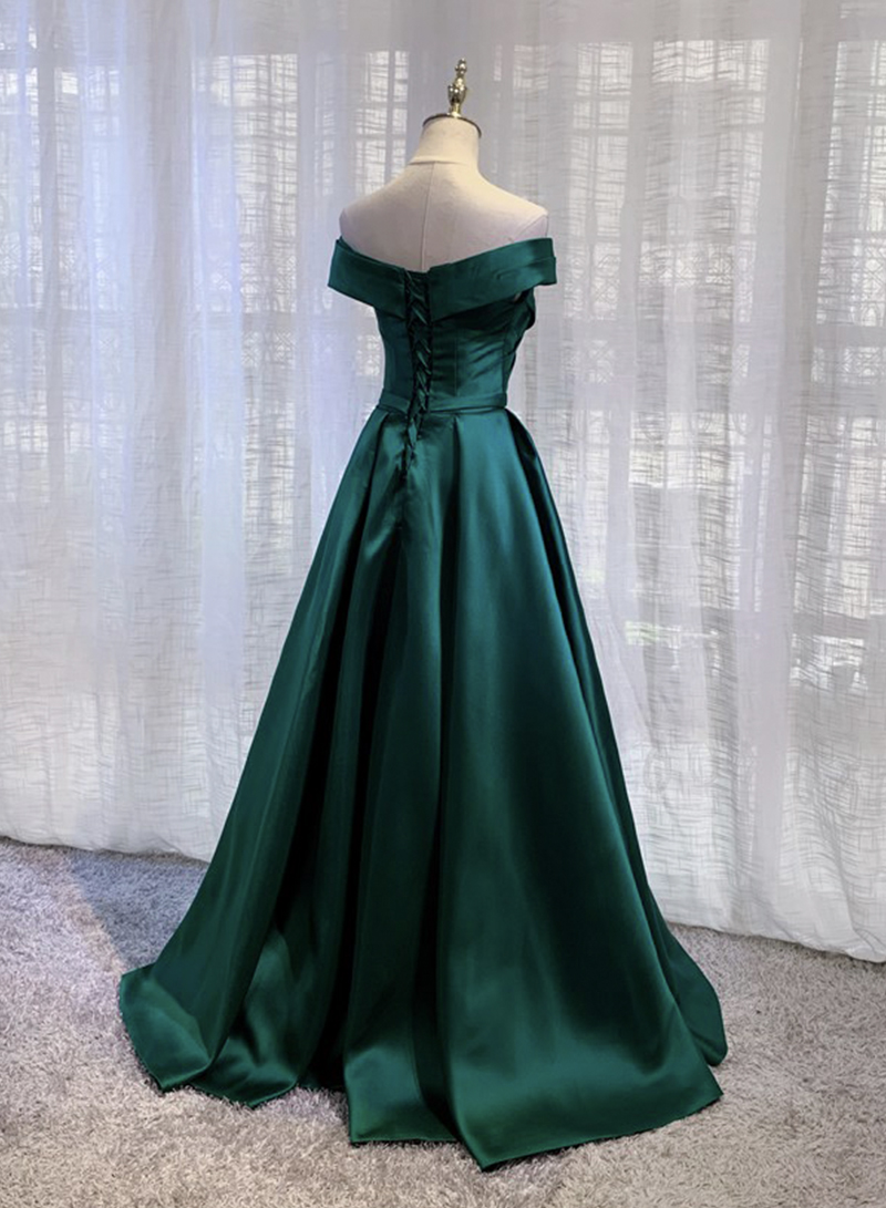 Green satin long prom dress simple evening dress nv996
