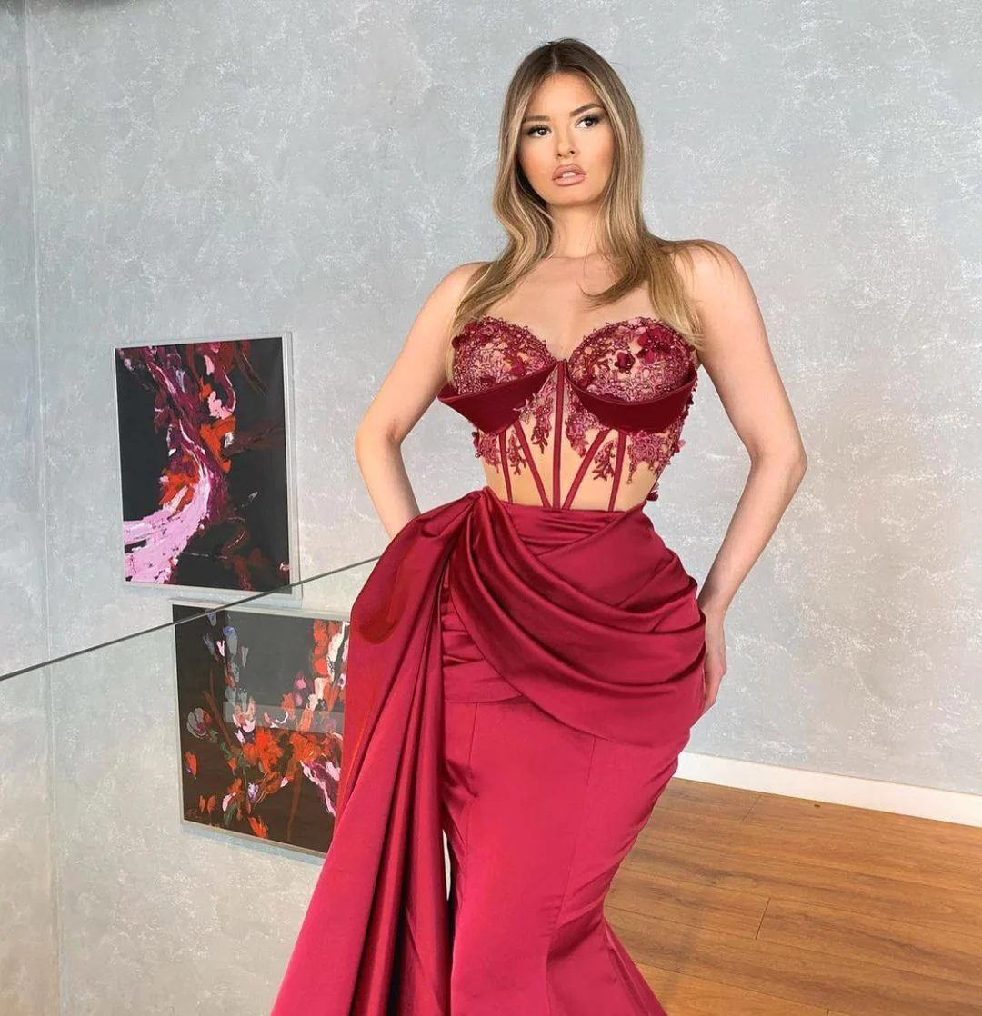 Charming Sweetheart Sleveless Mermaid Prom Dress with Floral Appliques nv967