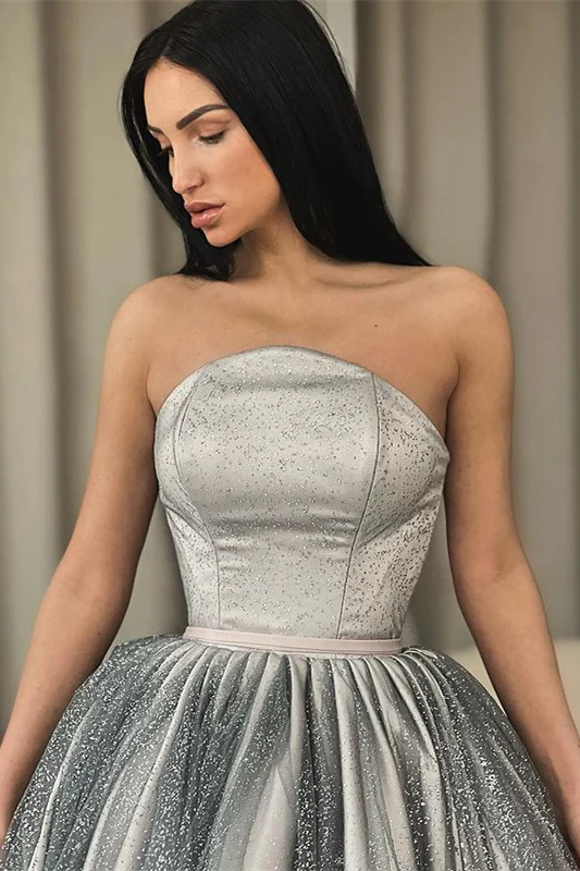 Robe de bal à paillettes scintillantes sans manches en coupe A nv317