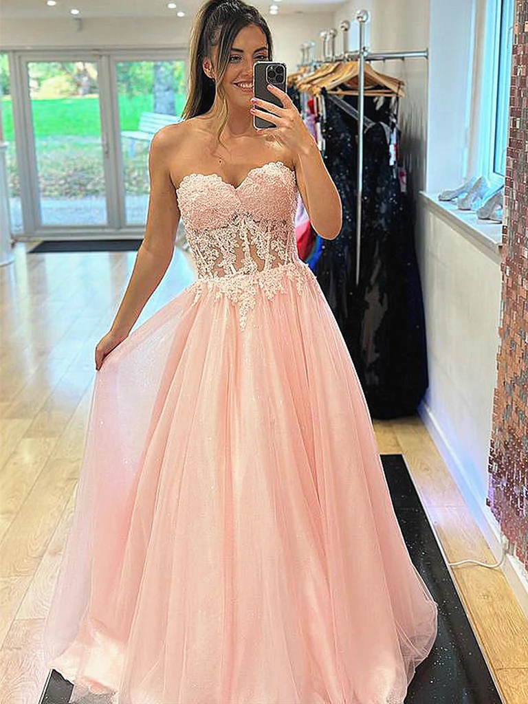 Robe de soirée longue bustier en dentelle rose verte, robe de soirée formelle bustier en dentelle rose verte nv1048