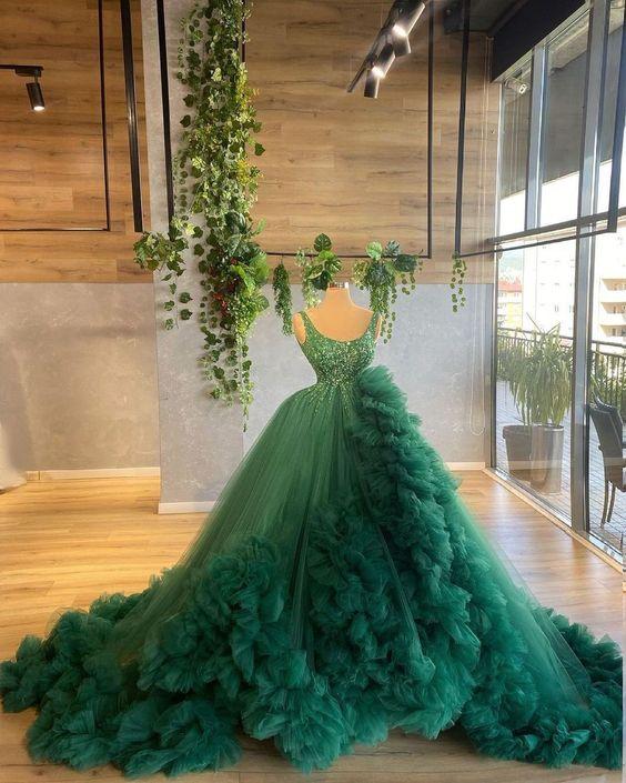 Robe de bal élégante, robe de soirée verte, robe de mariée somptueuse, robe de mariée Nv61