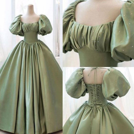 Green long prom dress formal dress nv74