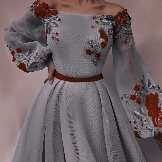 Off-the-shoulder Grey Long prom dress nv95