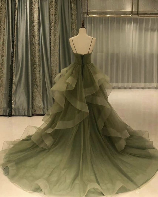 Robe de soirée élégante à bretelles spaghetti, longue, en organza, à volants, verte, violette et bleue, pour adulte, robe de cérémonie, de remise de diplôme, nv26