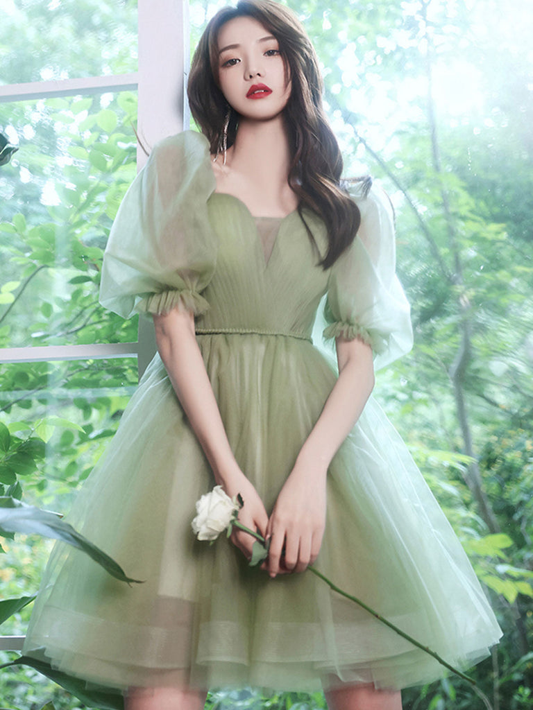 Green Tulle Short Green Tulle Homecoming Dress short prom dress nv79