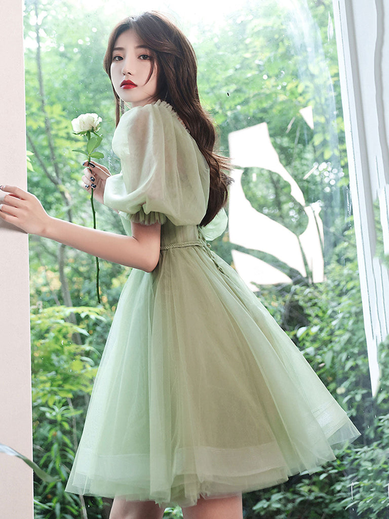 Green Tulle Short Green Tulle Homecoming Dress short prom dress nv79