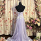 Lilac Vintage Exquisite Beading Elegant Off-the-shoulder Long Tulle Ball Gown Evening Gown Party Dress nv4159