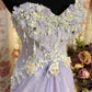 Lilac Vintage Exquisite Beading Elegant Off-the-shoulder Long Tulle Ball Gown Evening Gown Party Dress nv4159