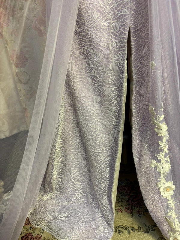 Lilac Vintage Exquisite Beading Elegant Off-the-shoulder Long Tulle Ball Gown Evening Gown Party Dress nv4159