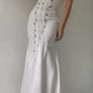 White off-the-shoulder maxi dress with delicate florals, elegant mermaid evening gown nv5335