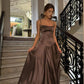 Simple Brown Spaghetti Straps A Line Prom Dress Party Dress nv1713