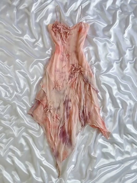 Flesh Pink Elegant Exquisite Floral Beading Long Chiffon Ball Gown Evening Dress Party Dress nv3827