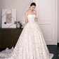 Strapless Lace A Line Wedding Dress Floral Cutout Long Train Bridal Gown  NV7207