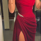 Burgundy elegant sequin mermaid side slit satin long floor length train ball gown evening dress party dress nv2416