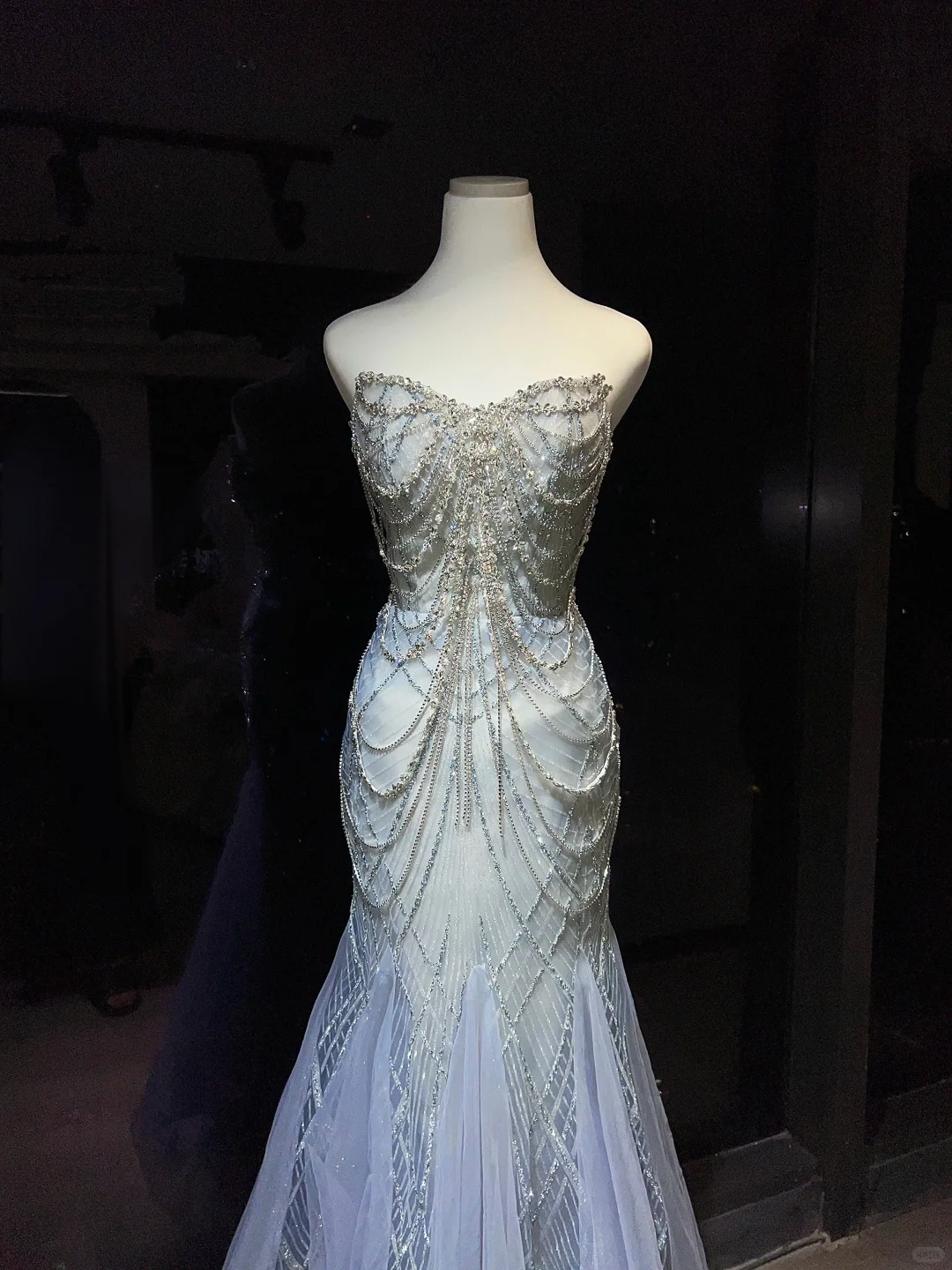 Light Slate Blue Beaded Mermaid Evening Gown Strapless Sweetheart Tulle Prom Dress  NV7071