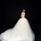 Ivory Strapless Lace Tulle A-Line Wedding Gown with Pink Satin Bow  NV7185